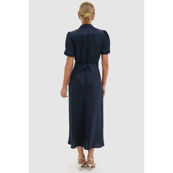 TUCKERNUCK Navy Satin Bellamy Dress Size L NWT Retail $268 Tuckernuck - Picture 2 of 7